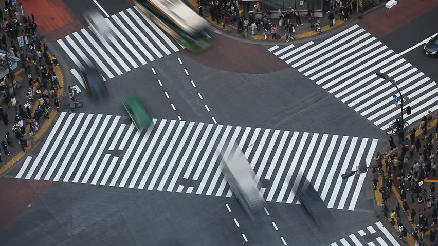 Aerial View of Shibuya Crossing, Tokyo, Japan, Crowds in Hachiko, time lapse