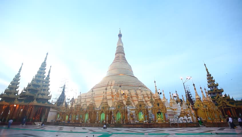 atmosphere of dusk at Shwedagon pagoda in Yagon, Myanmar