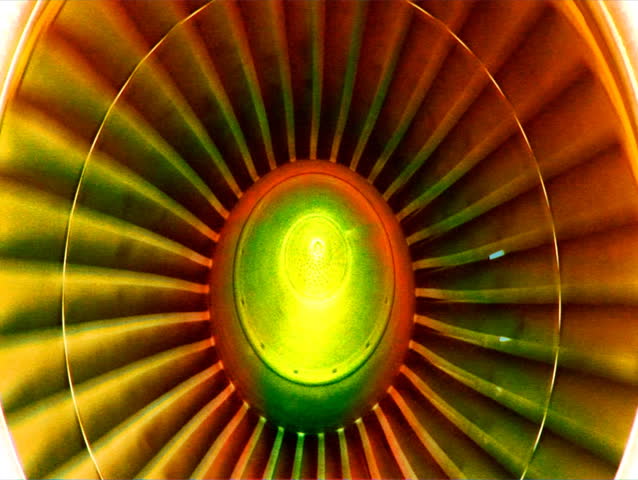 big cargo jet's turbine rotating in hyper colors. SEAMLESS LOOP