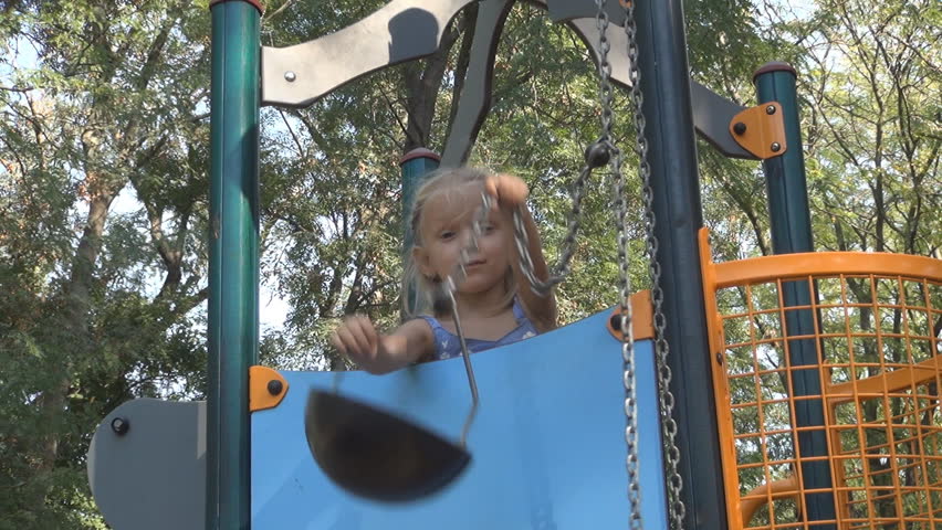 Child Playing at Playground, Little Girl Playing in Park