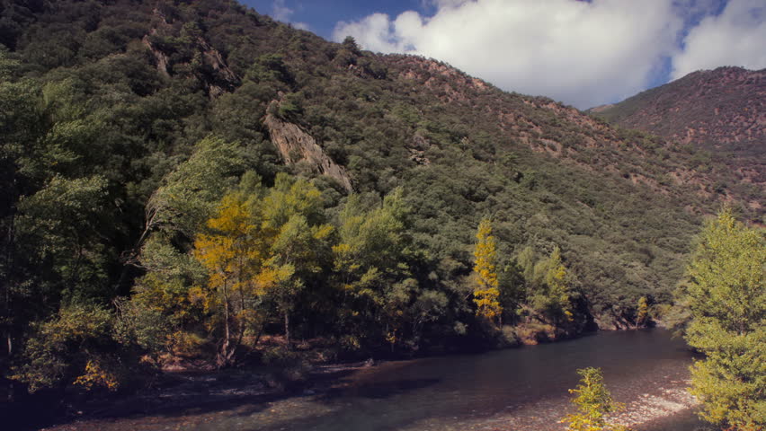 panoramic view of a kayaking grup in a river in the Pyrenees, Catalonia-Spain. Time-lapse.
