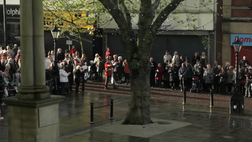 PRESTON, UK - NOVEMBER 11: Armed forces band taking part in the Remembrance Day march in Preston, UK on the 11th November 2012