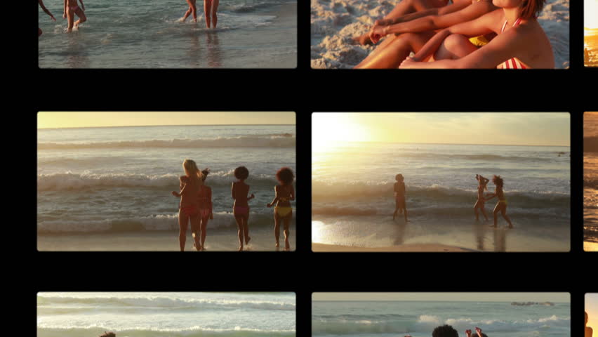 Animation of female friends enjoying the beach at sunset