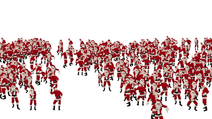Santa Claus Crowd Dancing, Christmas Party Happy New Year Shape, against white