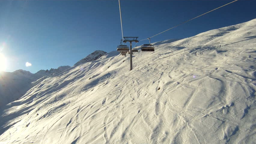 GoPro Winter sports,View from a skilift in sunny weather conditions