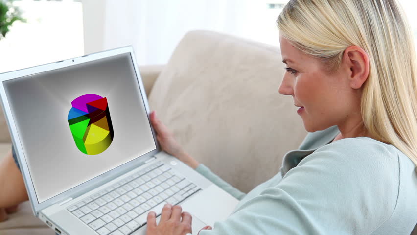 Animation of people doing charts a laptop in a living room