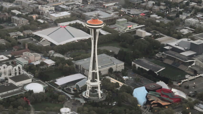 SEATTLE - CIRCA 2012: Space Needle in Seattle overhead perspective circa 2012. 