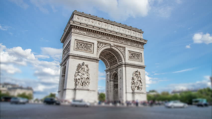 PARIS, FRANCE - OCTOBER, 2012: Arc de Triomphe from day to night