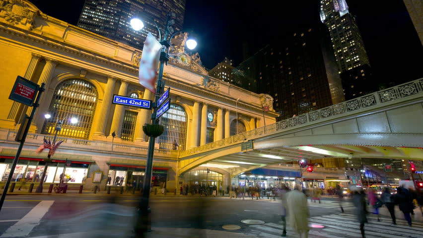 Evening traffic near Grand Central along 42nd Street, timelapse, New York City