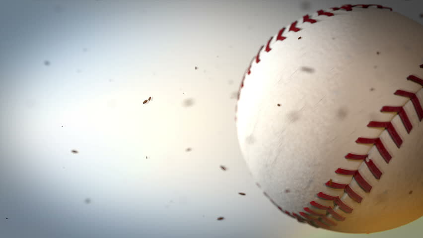 Rotating Baseball, hi-speed, slow- speed, white little particles around the ball