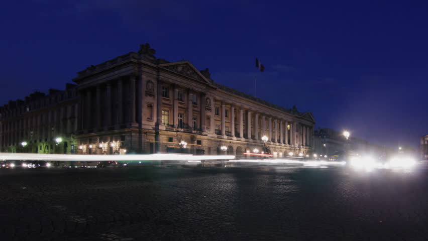 PARIS, FRANCE â APRIL 8th: Timelapse of Naval Ministry building in Place de la Concorde in Paris on April 8th, 2012. Place de la Concorde is the largest public square in the capital.