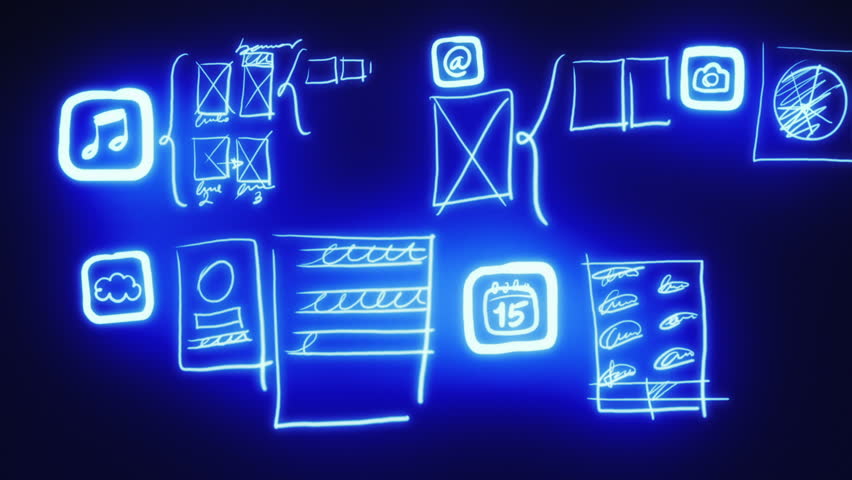 Mobile App Wireframing, Prototyping (Neon Blueprint)