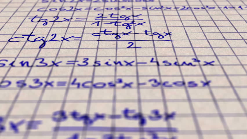 Science Mathematics Formulas macro close up animation with shallow depth of field