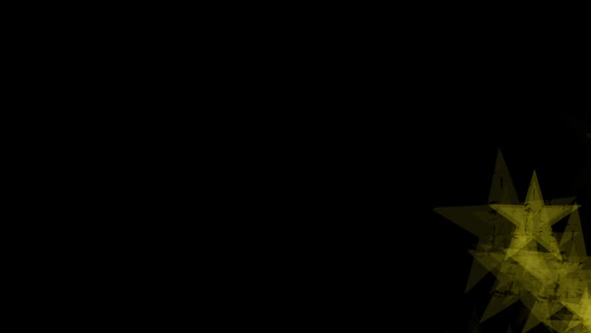 Yellow decay stars burst from bottom corners on black background