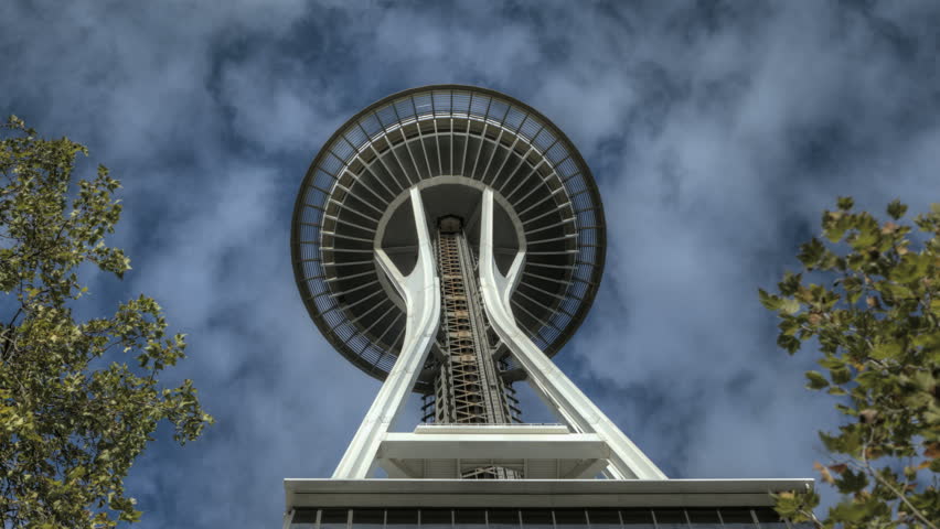 SEATTLE, USA - SEP 27: Timelapse of Seattle Space Needle during daytime on September 27th 2012 in Seattle, WA, USA. 2012 was the 50 year anniversary of the world exhibition.