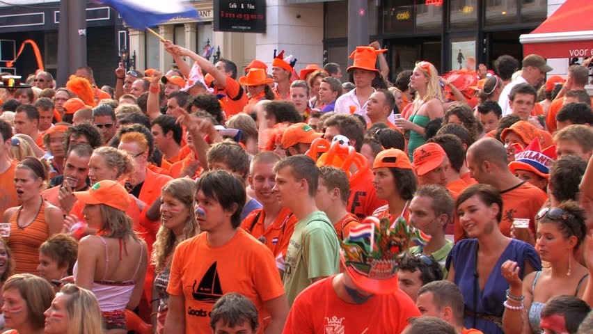 GRONINGEN, HOLLAND - JULY 11: Dutch soccer fans supporting their team during the final of the FIFA World Cup 2010 Netherlands vs. Spain - July 11, 2010 in Groningen, the Netherlands.