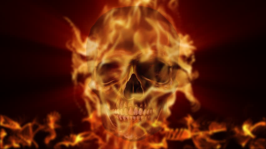 flaming skull burning in hell fire