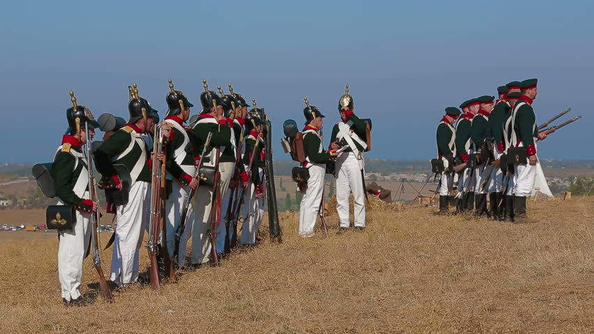 CRIMEA, UKRAINE â SEPTEMBER 29, 2012: Russians during Crimean war (1853 - 1856).  Reenactment of Battle of Alma (Crimean War 1853 - 1856) on a historical festival in Crimea.
