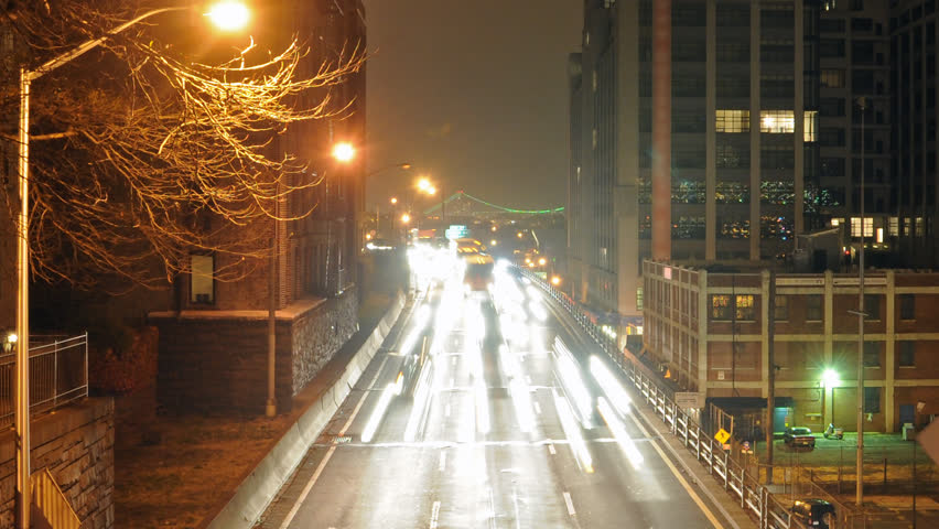 Brooklyn-Queens Expressway night traffic from the Brooklyn Heights Promenade