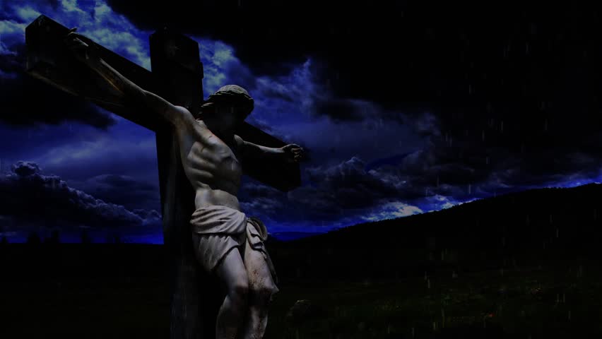 Heaven Weeps - no text - Video that includes Jesus on the cross with roiling clouds, lightning, wind, and rain 