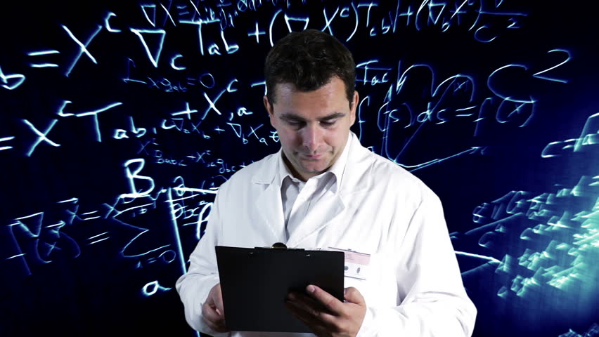 Scientist Checking Documents Scientific Mathematics Background