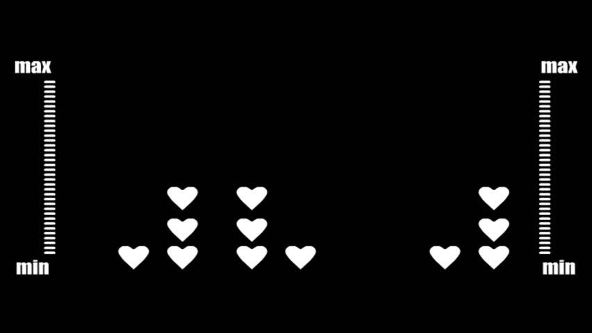 Black and white animation of hearts moving imitating a volume equalizer.  Great for keying and masking.