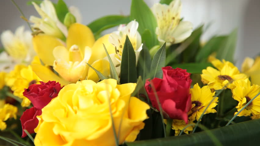 Bouquets in a flower shop, dolly shot