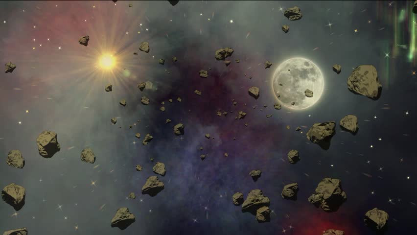 Asteroids field in the galaxy animation