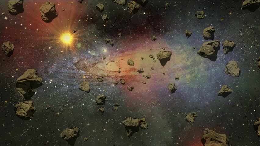 Asteroids field in the galaxy animation