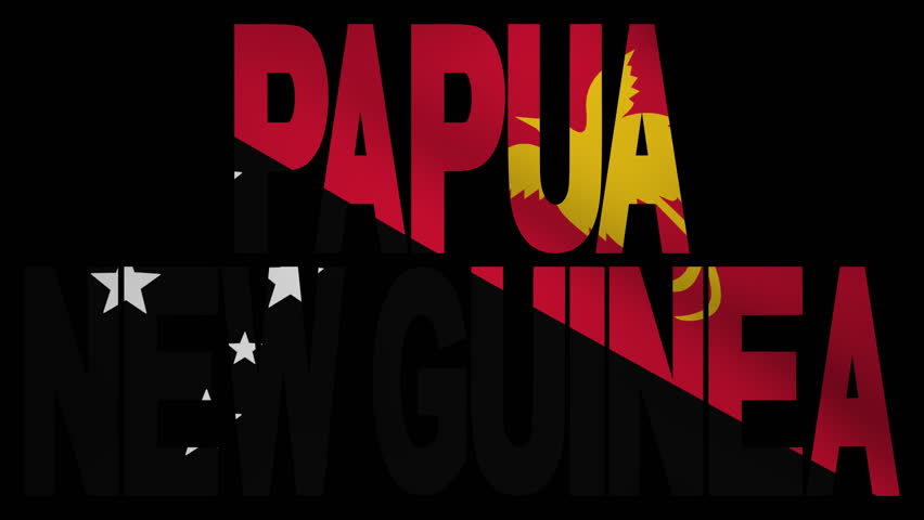 Papua New Guinea text with fluttering flag animation