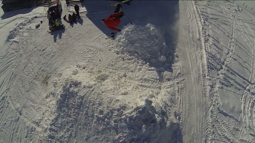 Skier Doing Extreme Trick Shot From Helicopter