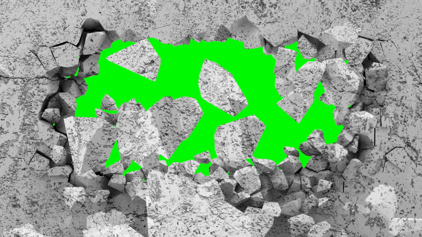 Animation of Grungy Broken Concrete Wall with Green Background