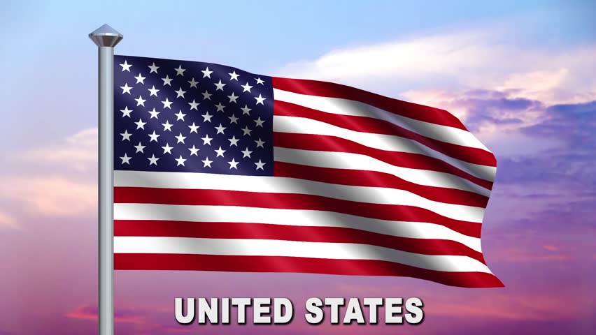 Loop features flags of all five branches of the United States military and the US flag. Thirty second loop morphs from one flag to another with labels below each and backed by a clouded sunset sky.