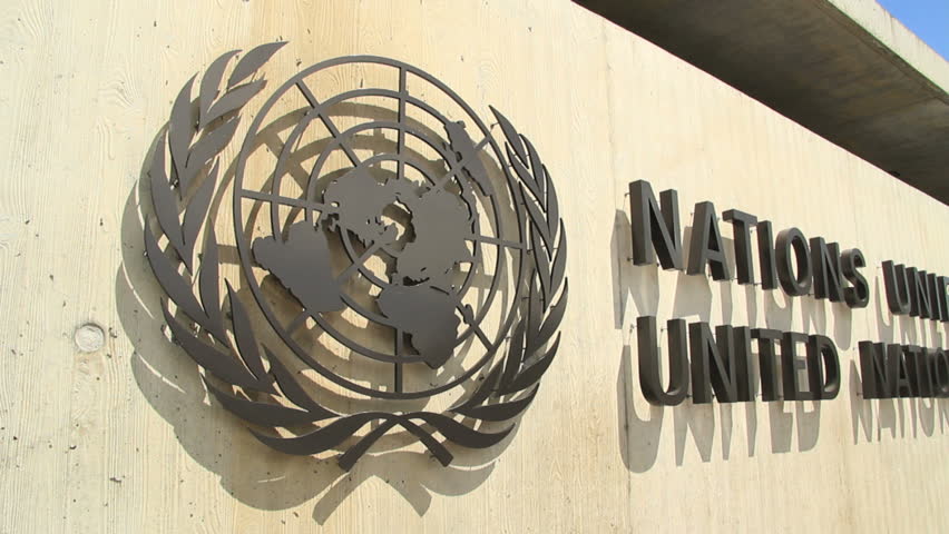 GENEVA - CIRCA JUNE 2012 : Tracking shot at UN headquarter entrance in Geneva, Switzerland.