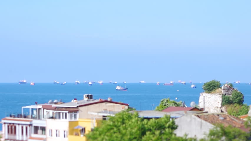Fishing boats in Marmara sea. Miniature fake using tilt&shift lens.