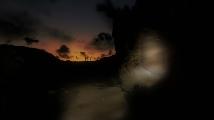 Jesus on Cross and Light of Resurrection, timelapse night to day