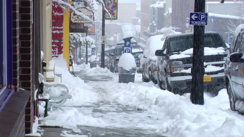 PARK CITY, UTAH - CIRCA 2010: heavy snow falling on Main Street 