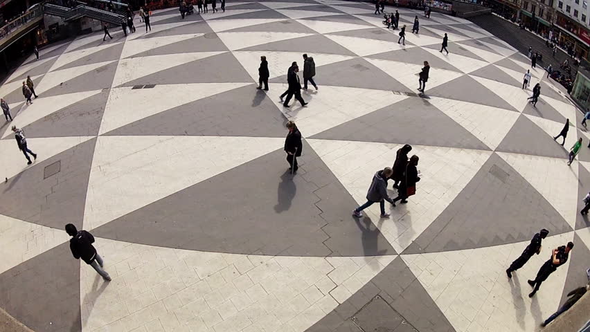 Urban square fisheye aerial view. time lapse. 