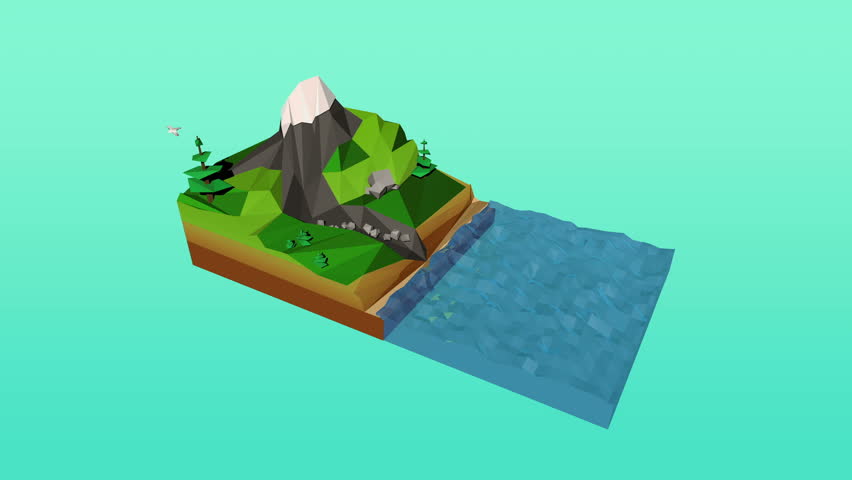 Rain Cycle.Cloud forming over the sea on a fantastic world then raining over the mountain filling the river which empty back in the ocean. Add any background with the  mask / alpha.