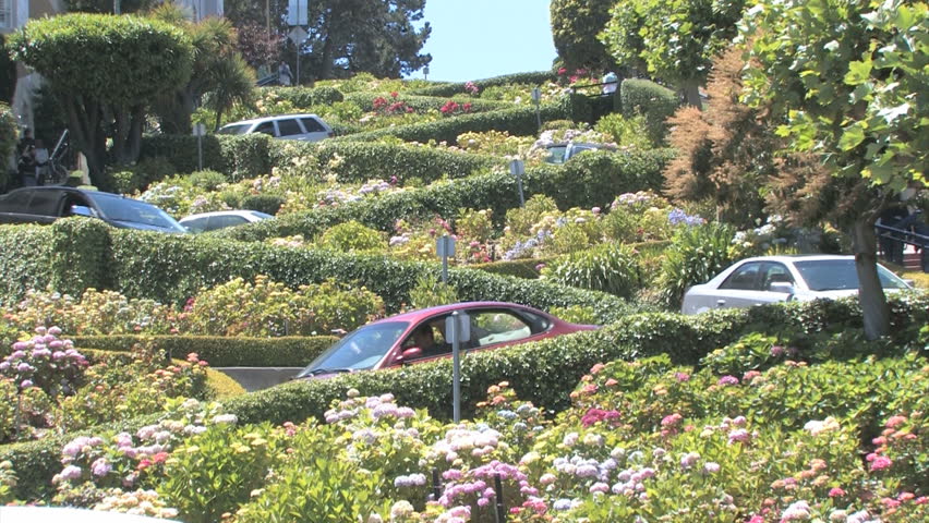 SAN FRANCISCO, CA - JUNE 02: Cars winding down Lombard Street on June 2, 2008 in San Francisco, USA