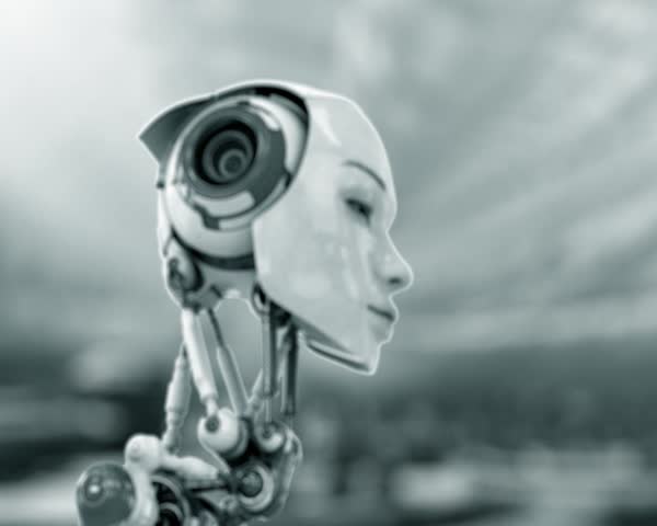 Lovely cyber girl awaken from the dream / Cute robotic woman looks on world