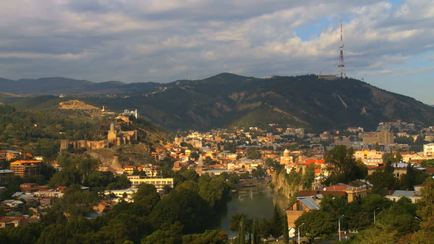  View towards City of Tbilisi, Mt k vari river and Narikala fort in Tbilisi, Georgia 