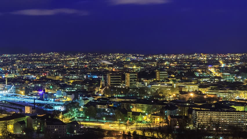 City wakes up. Dawn over Oslo, Norway