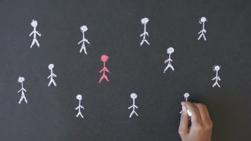 Person drawing a People Network illustration with chalk on a blackboard.