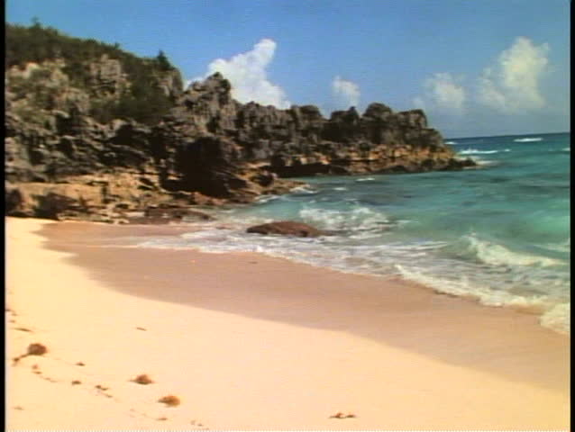 Beautiful pink sand beach in Bermuda, cove, low