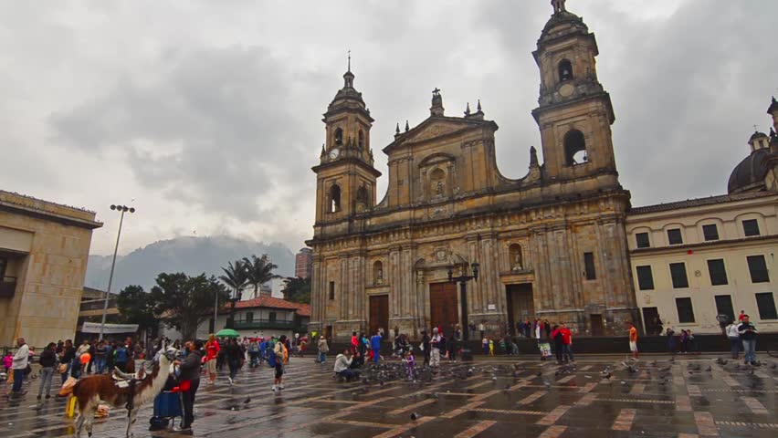 BOGOTA, COLOMBIA - MARCH 17: Sunday activity in the Plaza de Bolivar on March 17, 2013.  The Plaza de Bolivar is a popular place for families to relax on Sundays.