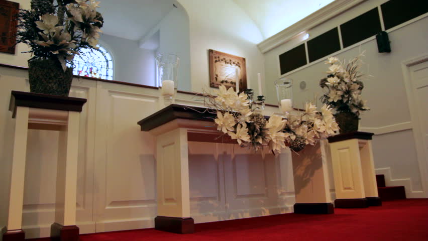 Dolly of a modern church altar.