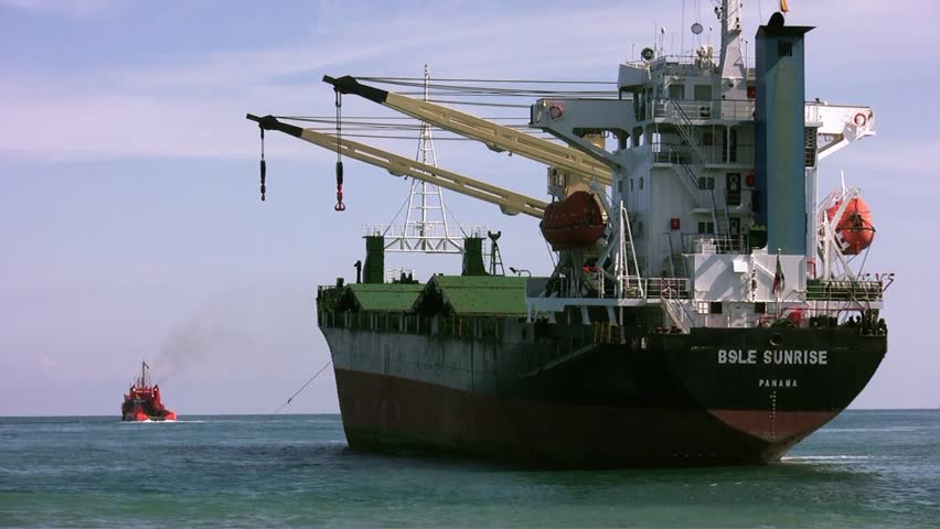 VALENCIA, SPAIN - OCTOBER 01: The cargo ship âBSLE SUNRISEâ is aground on El Saler Beach after the strong storm when the boat was anchored close to Valencia port, on october 01, 2012 in Valencia.