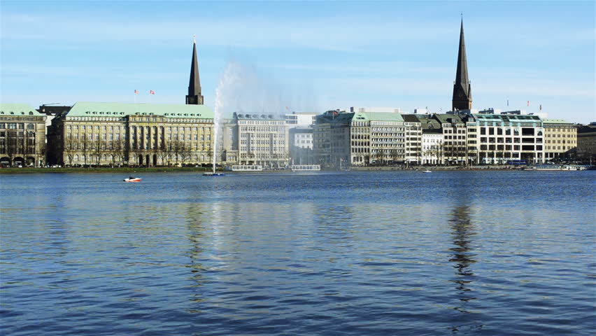 Clip of the Alster in Hamburg in spring. 