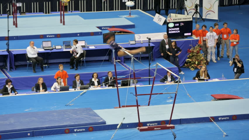 MOSCOW - APR 19: 2013 European Artistic Gymnastics Championships. Rebecca Lauren Downie - British gymnast in Olympic Stadium on April 19, 2013 in Moscow, Russia